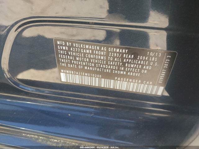 44662491 :رقم المزاد ، WVWDB7AJ1EW010200 vin ، 2014 Volkswagen Golf 2.5l مزاد بيع