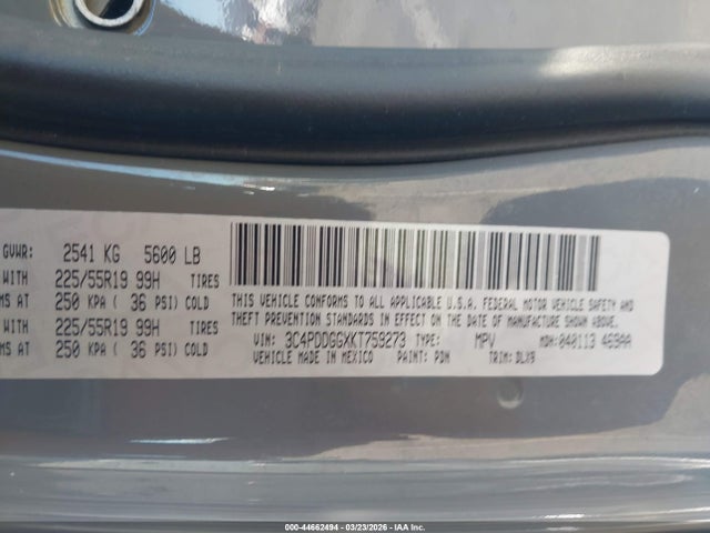 3C4PDDGGXKT759273 Dodge Journey Crossroad Awd