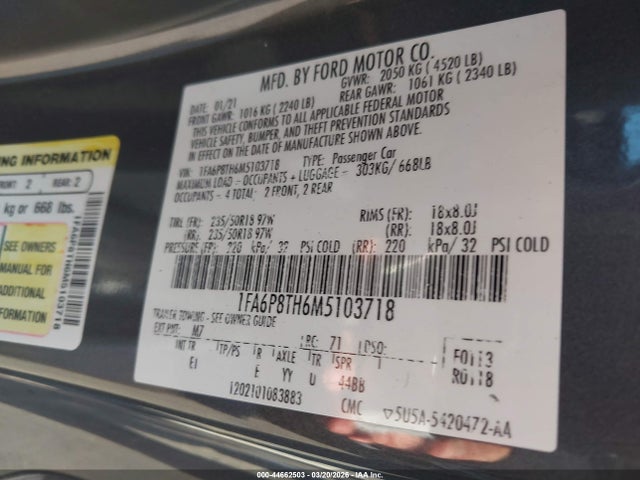 Ford Mustang Ecoboost Premium Fastback 2021 1FA6P8TH6M5103718 Image 9