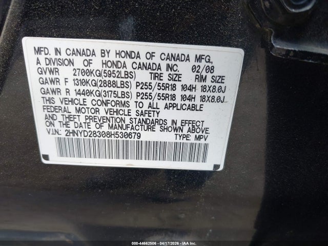 44662506 :رقم المزاد ، 2HNYD28308H530679 vin ، 2008 Acura Mdx Technology Package مزاد بيع