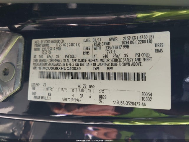 1FMCU0G9XHUC53039 Ford ESCAPE SE