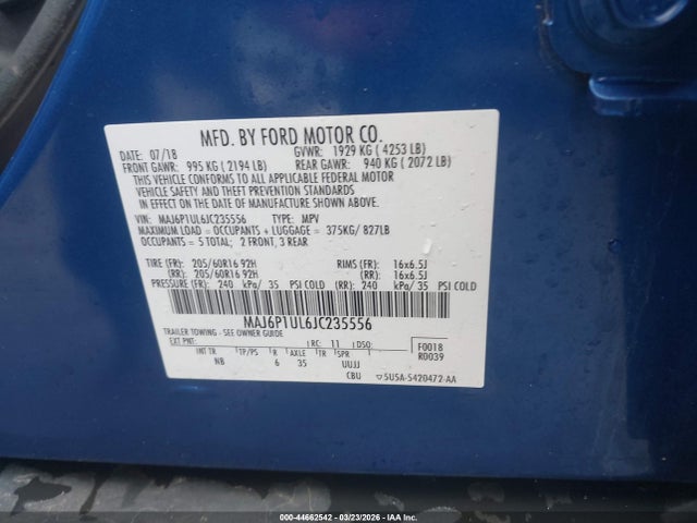 MAJ6P1UL6JC235556 Ford Ecosport Se