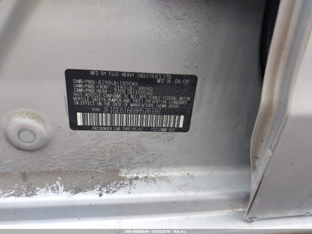 2008 Subaru Impreza 2.5i მანქანა იყიდება აუქციონზე, vin: JF1GE61668H526397, აუქციონის ნომერი: 44662549