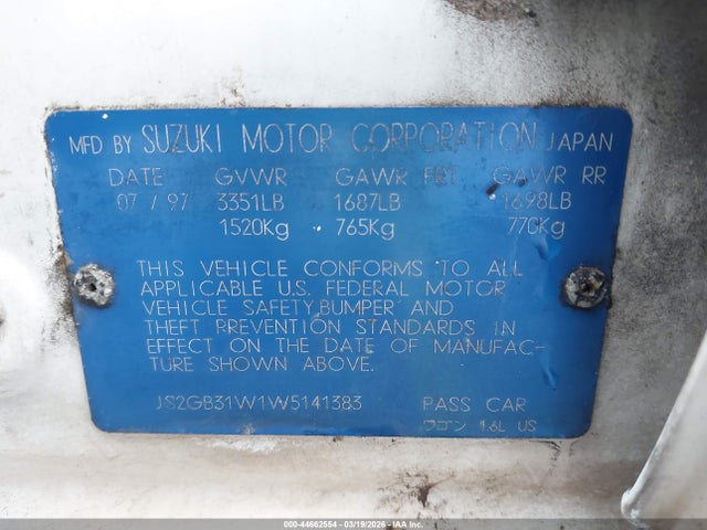 Продажа на аукционе авто 1998 Suzuki Esteem Gl/glx, vin: JS2GB31W1W5141383, номер лота: 44662554
