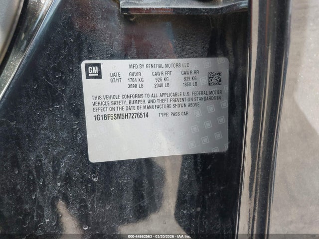 1G1BF5SM5H7276514 Chevrolet Cruze Premier Auto