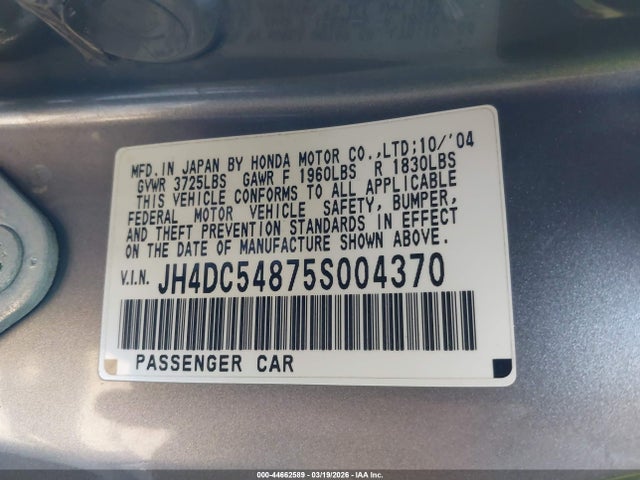 2005 Acura Rsx მანქანა იყიდება აუქციონზე, vin: JH4DC54875S004370, აუქციონის ნომერი: 44662589