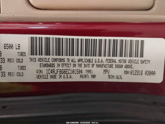 44662596 :رقم المزاد ، 1C4RJFBG6EC101504 vin ، 2014 Jeep Grand Cherokee Limited مزاد بيع