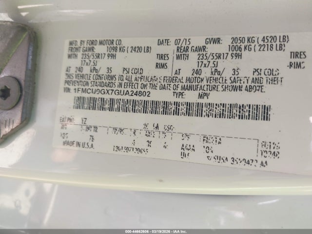 1FMCU0GX7GUA24802 Ford ESCAPE SE