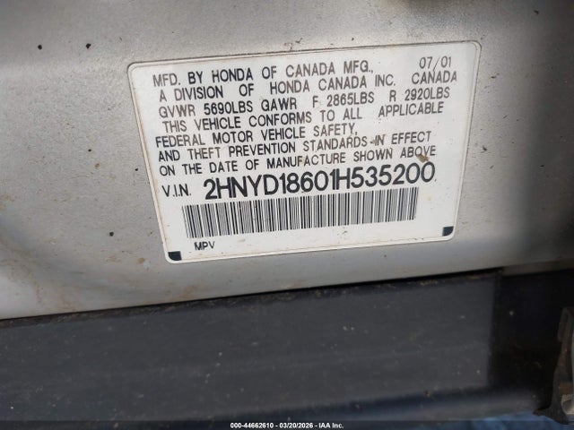 Aukcja sprzedaży 2001 Acura Mdx, vin: 2HNYD18601H535200, numer aukcji: 44662610