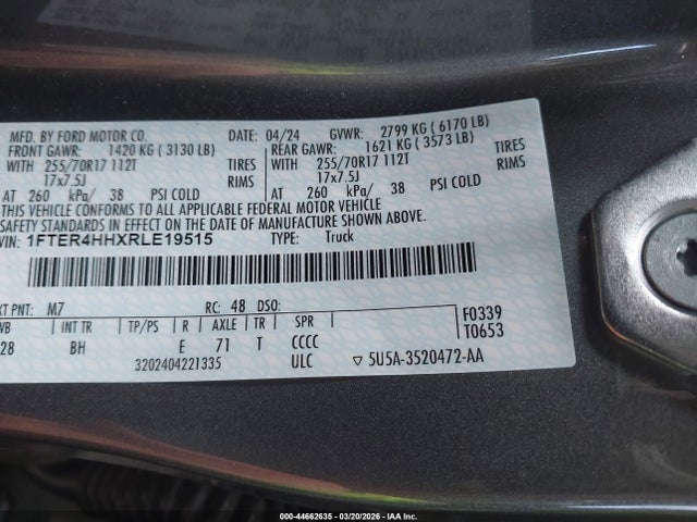 Продажа на аукционе авто 2024 Ford Ranger Xlt, vin: 1FTER4HHXRLE19515, номер лота: 44662635