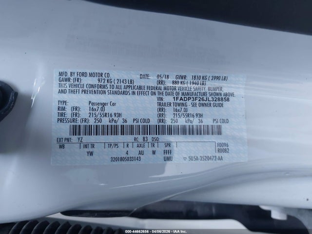 1FADP3F26JL328858 Ford FOCUS SE