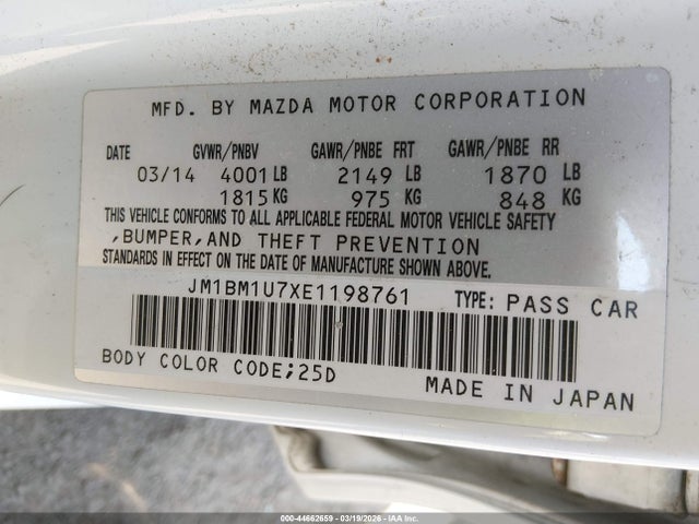 2014 Mazda Mazda3 I Sport მანქანა იყიდება აუქციონზე, vin: JM1BM1U7XE1198761, აუქციონის ნომერი: 44662659