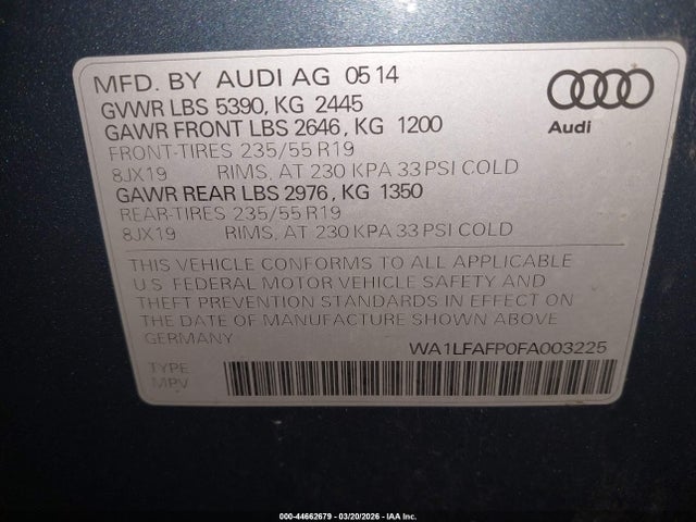 44662679 :رقم المزاد ، WA1LFAFP0FA003225 vin ، 2015 Audi Q5 2.0t Premium مزاد بيع