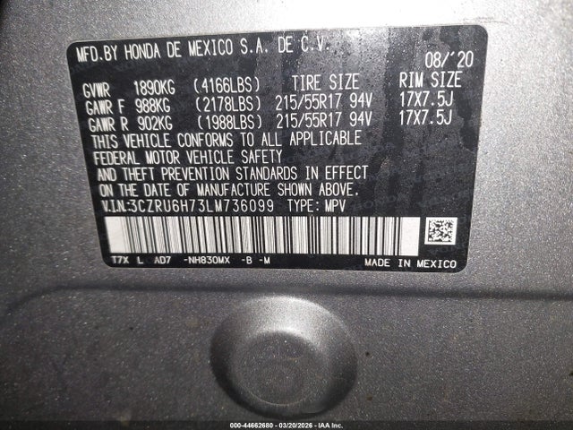 2020 HONDA HR-V 3CZRU6H73LM736099 Photo 8