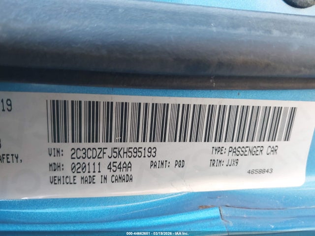 Продаж на аукціоні авто 2019 Dodge Challenger R/t Scat Pack, vin: 2C3CDZFJ5KH595193, номер лоту: 44662681