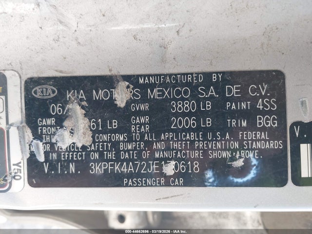Aukcja sprzedaży 2018 Kia Forte Lx, vin: 3KPFK4A72JE170618, numer aukcji: 44662696