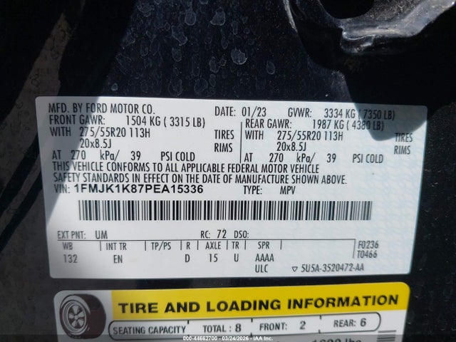 Aukcja sprzedaży 2023 Ford Expedition Limited Max, vin: 1FMJK1K87PEA15336, numer aukcji: 44662700