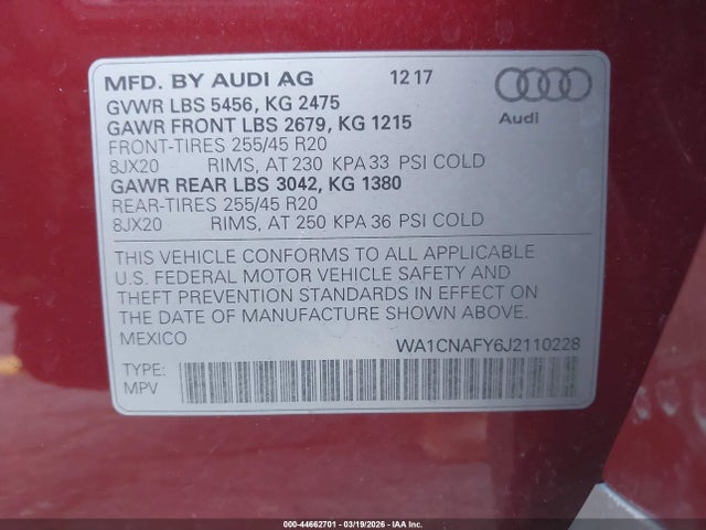 2018 AUDI Q5 WA1CNAFY6J2110228 Photo 8