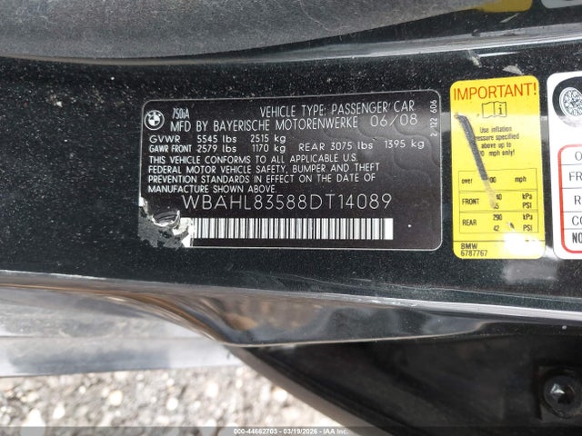 Aukcja sprzedaży 2008 Bmw 750i, vin: WBAHL83588DT14089, numer aukcji: 44662703