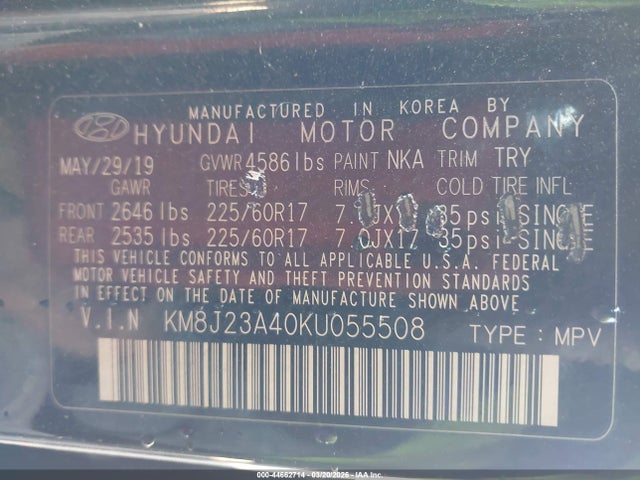 2019 HYUNDAI TUCSON KM8J23A40KU055508 Photo 8