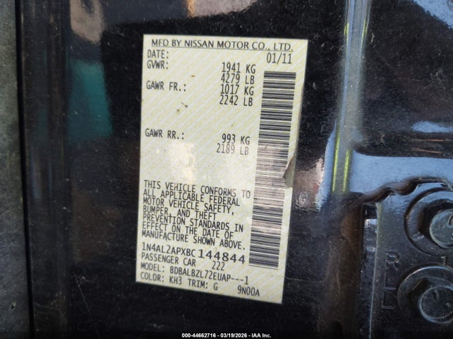 2011 NISSAN ALTIMA 1N4AL2APXBC144844 Photo 8