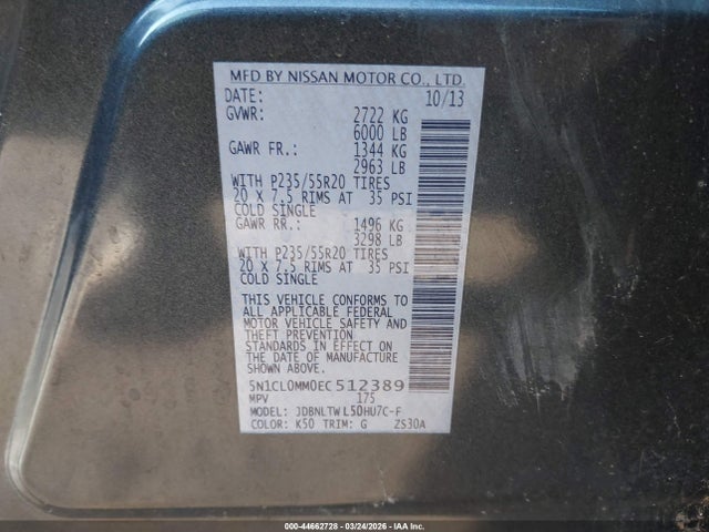 44662728 :رقم المزاد ، 5N1CL0MM0EC512389 vin ، 2014 Infiniti Qx60 Hybrid مزاد بيع