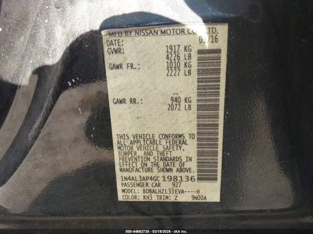 1N4AL3AP4GC198136 Nissan Altima 2.5 Sr