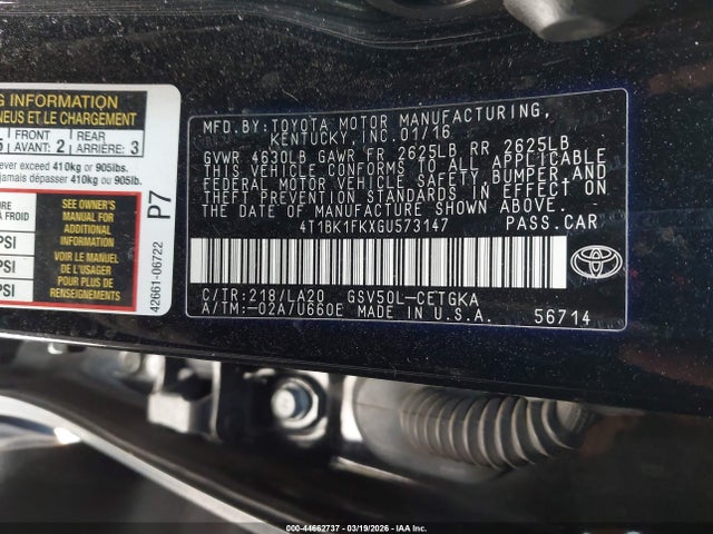 Продажа на аукционе авто 2016 Toyota Camry Xle V6, vin: 4T1BK1FKXGU573147, номер лота: 44662737