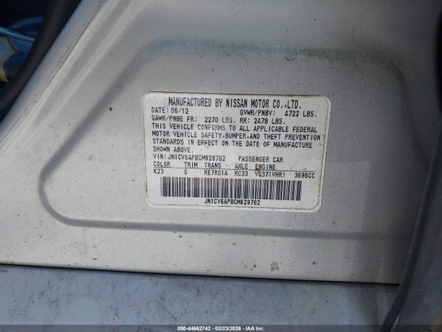 Продажа на аукционе авто 2012 Infiniti G37 Journey, vin: JN1CV6AP8CM629762, номер лота: 44662742