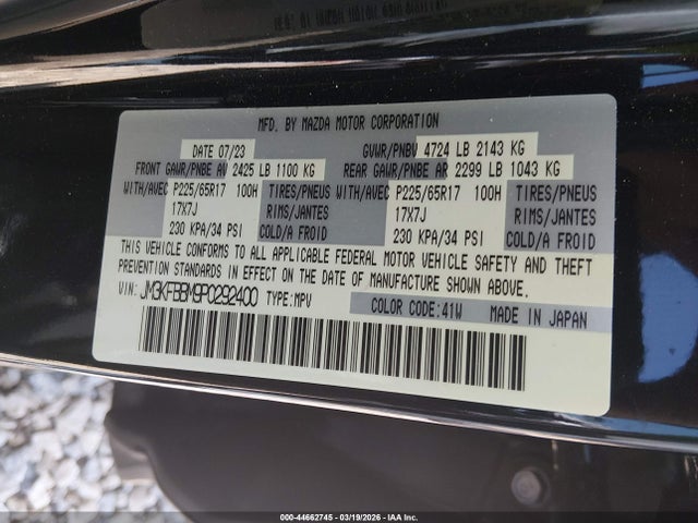 Aukcja sprzedaży 2023 Mazda Cx-5 2.5 S Select, vin: JM3KFBBM9P0292400, numer aukcji: 44662745