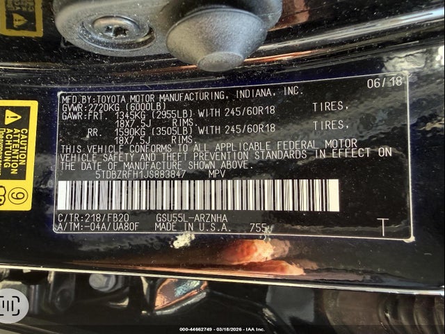 Auction sale of the 2018 Toyota Highlander Le, vin: 5TDBZRFH1JS883847, lot number: 44662749