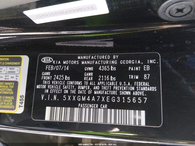 5XXGM4A7XEG315657 KIA Optima Lx