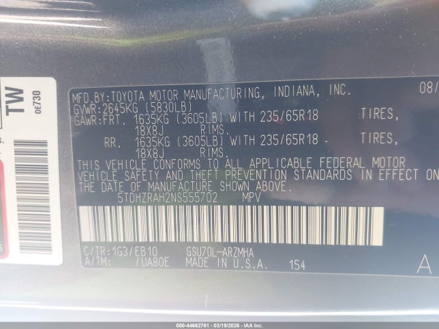 2022 TOYOTA HIGHLANDER 5TDHZRAH2NS555702 Photo 8