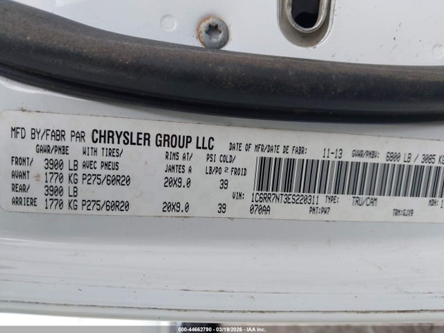 44662790 :رقم المزاد ، 1C6RR7NT3ES220311 vin ، 2014 Ram 1500 Laramie مزاد بيع