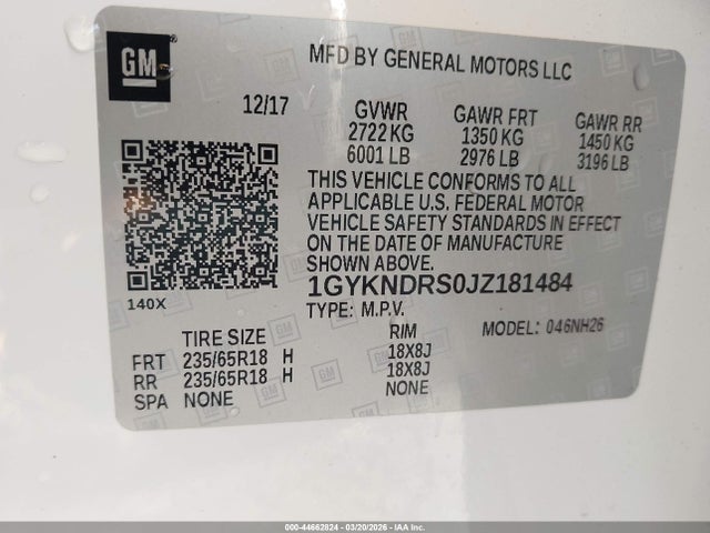 Aukcja sprzedaży 2018 Cadillac Xt5 Luxury, vin: 1GYKNDRS0JZ181484, numer aukcji: 44662824