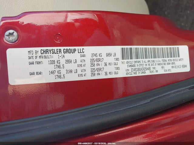 2014 Dodge Grand Caravan Se 30th Anniversary მანქანა იყიდება აუქციონზე, vin: 2C4RDGBGXER250485, აუქციონის ნომერი: 44662837