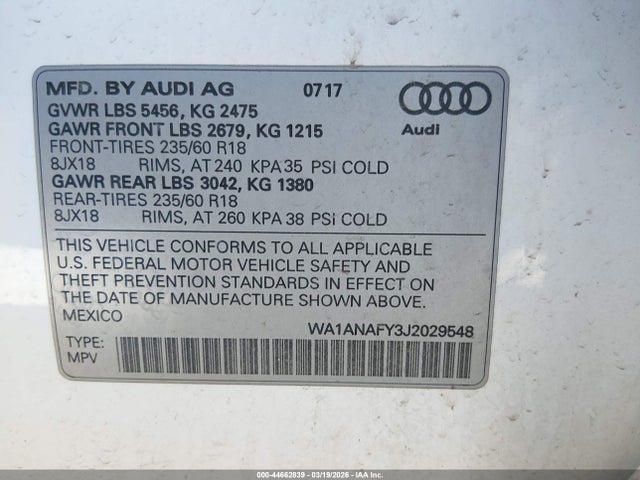 Продажа на аукционе авто 2018 Audi Q5 2.0t Premium/2.0t Tech Premium, vin: WA1ANAFY3J2029548, номер лота: 44662839