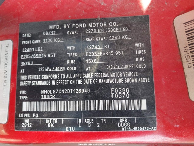 Продаж на аукціоні авто 2013 Ford Transit Connect Xl, vin: NM0LS7CN2DT126949, номер лоту: 44662874