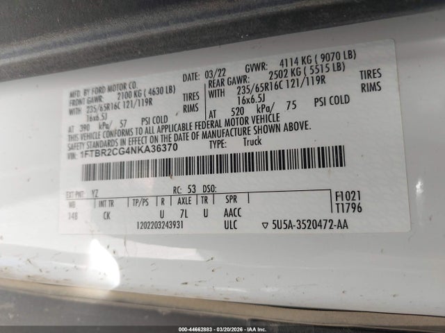 1FTBR2CG4NKA36370 Ford Transit-250