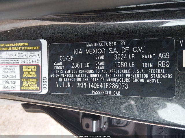 Продажа на аукционе авто 2026 Kia K4 Lxs, vin: 3KPFT4DE4TE286073, номер лота: 44662906