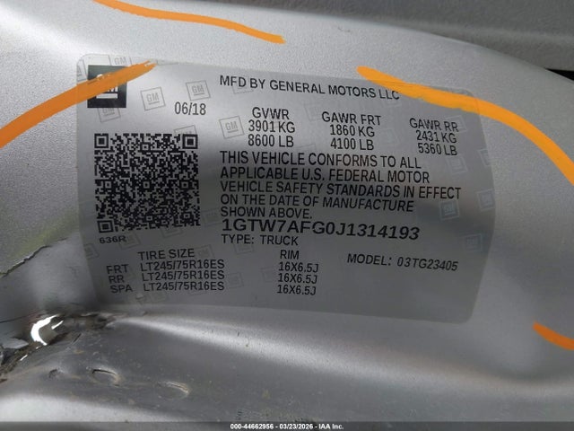 Aukcja sprzedaży 2018 Gmc Savana 2500 Work Van, vin: 1GTW7AFG0J1314193, numer aukcji: 44662956