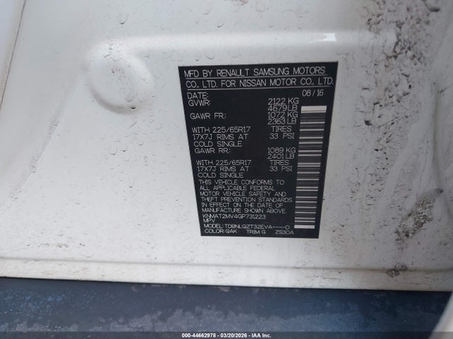 Nissan ROGUE SV 2016 KNMAT2MV4GP731223 Image 9
