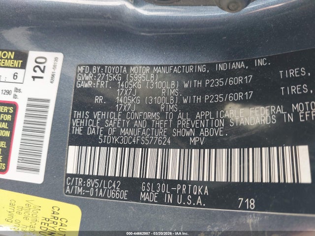 Toyota Sienna Xle 8 Passenger 2015 5TDYK3DC4FS577624 Image 9