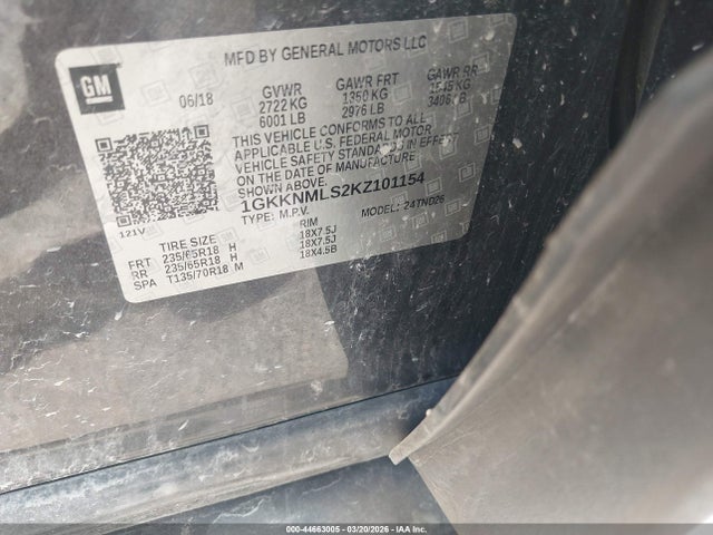 Продаж на аукціоні авто 2019 Gmc Acadia Slt-1, vin: 1GKKNMLS2KZ101154, номер лоту: 44663005