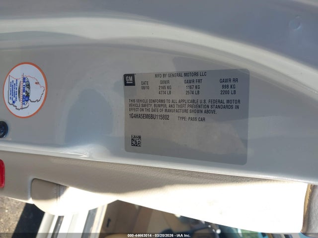Продаж на аукціоні авто 2011 Buick Lucerne Cx, vin: 1G4HA5EM6BU115802, номер лоту: 44663014