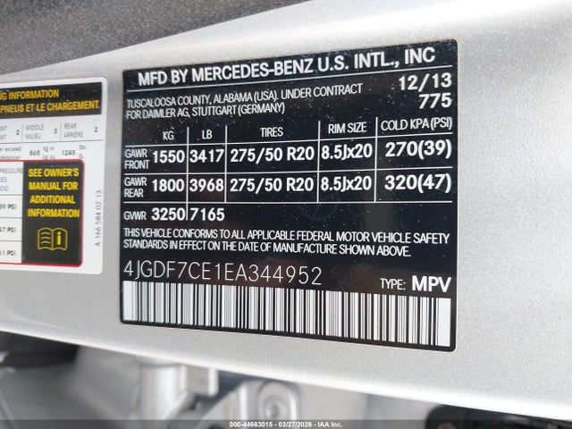 Продаж на аукціоні авто 2014 Mercedes-benz Gl 450 4matic, vin: 4JGDF7CE1EA344952, номер лоту: 44663015