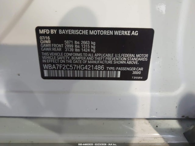 Aukcja sprzedaży 2017 Bmw Alpina B7 Xdrive, vin: WBA7F2C57HG421486, numer aukcji: 44663025