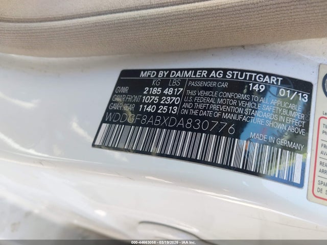 44663058 :رقم المزاد ، WDDGF8ABXDA830776 vin ، 2013 Mercedes-benz C 300 Luxury 4matic مزاد بيع