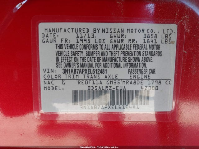 3N1AB7APXEL612481 Nissan SENTRA SR