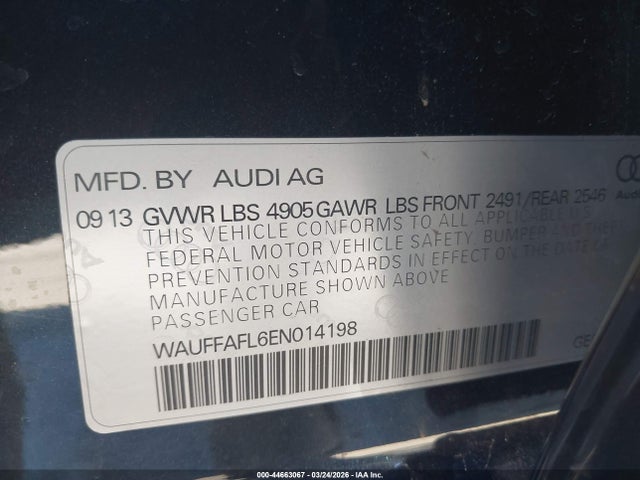 Продаж на аукціоні авто 2014 Audi A4 2.0t Premium, vin: WAUFFAFL6EN014198, номер лоту: 44663067